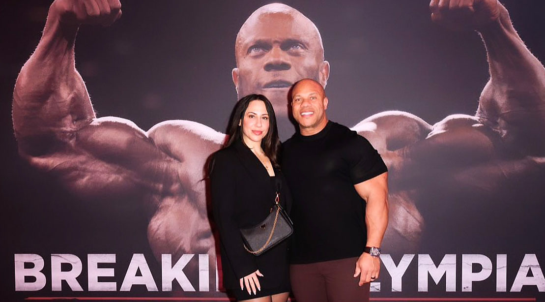 Seven Time Mr. Olympia Phil Heath and his wife Shurie Health on the red carpet of the Breaking Olympia documentary